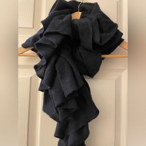 Pure Cashmere Ruffled Knit Scarf Navy Blue NWOT New!